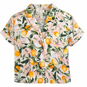 NWOT Anthropologie Citrus/Orange Blossom Print Button-Up Shirt - Size S
